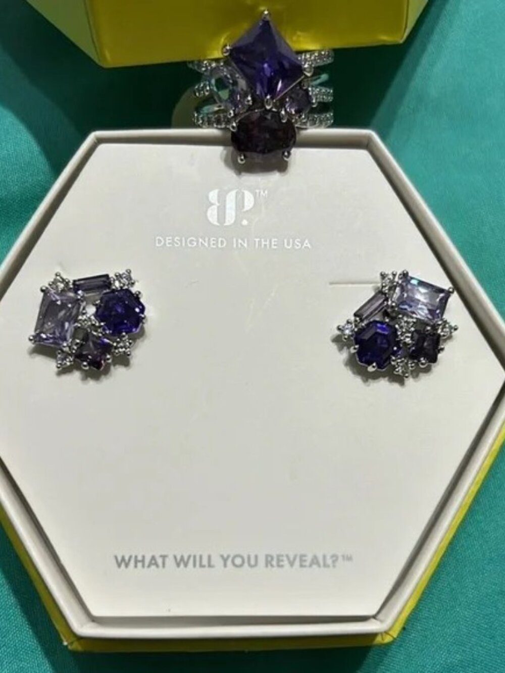 Amethyst Cluster Stud Earrings - Purple Crystal Accents